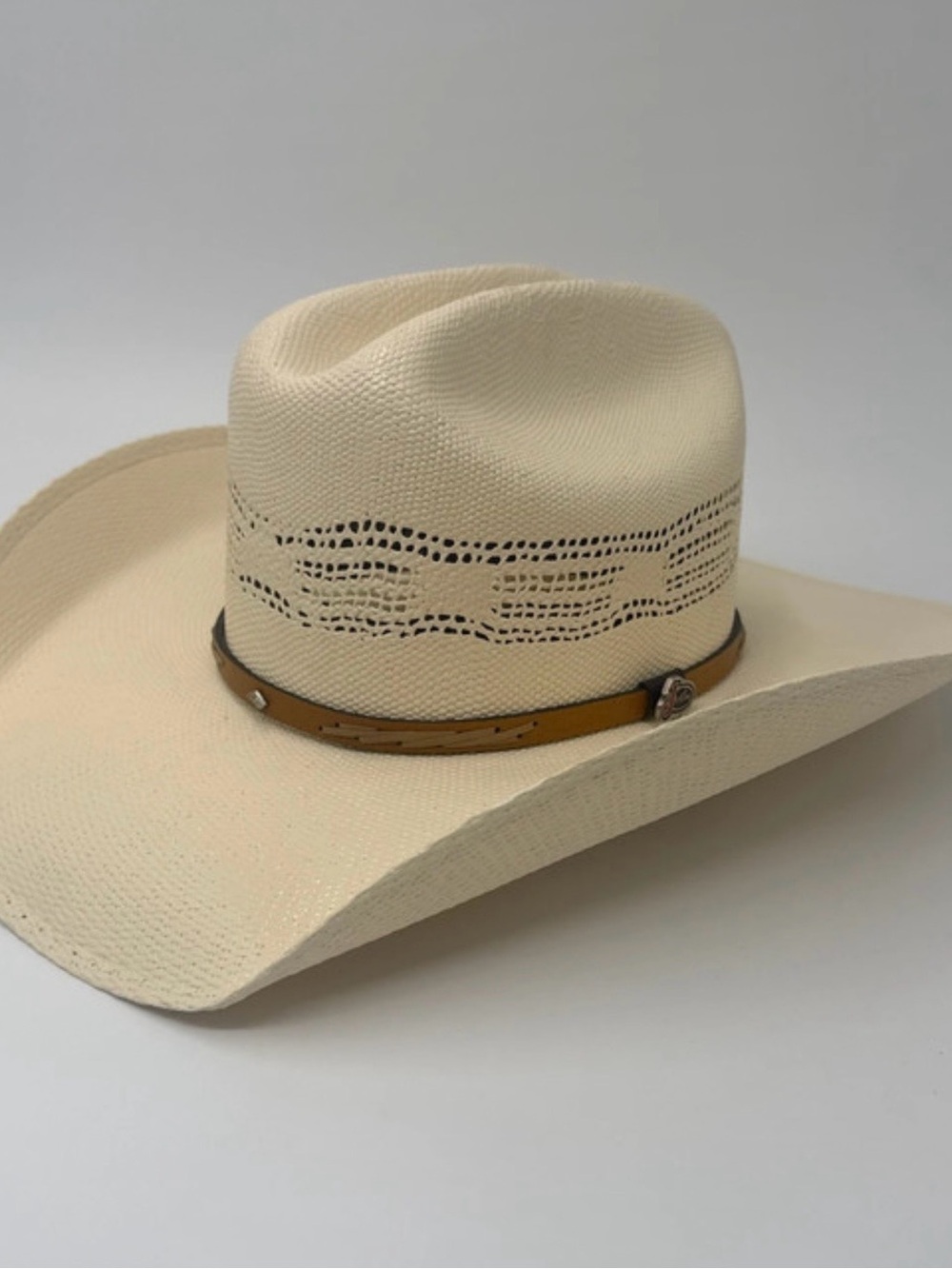 Justin 20X Cream Straw Western Cowboy Hat w/Leather Band Cattleman Crease 6 7/8
